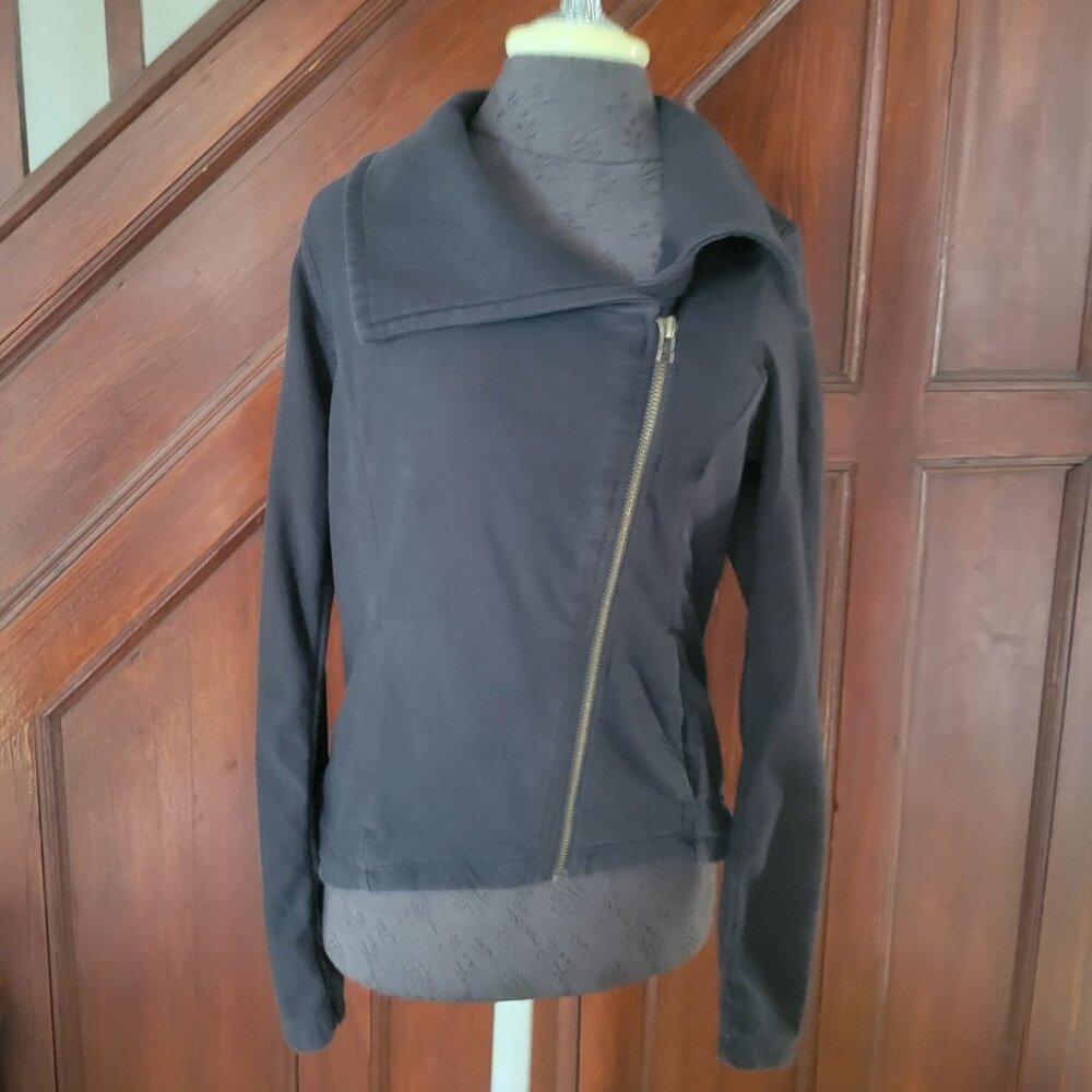 Athleta Womens Black Asymmetrical Zip Jacket S Fleece-Lined